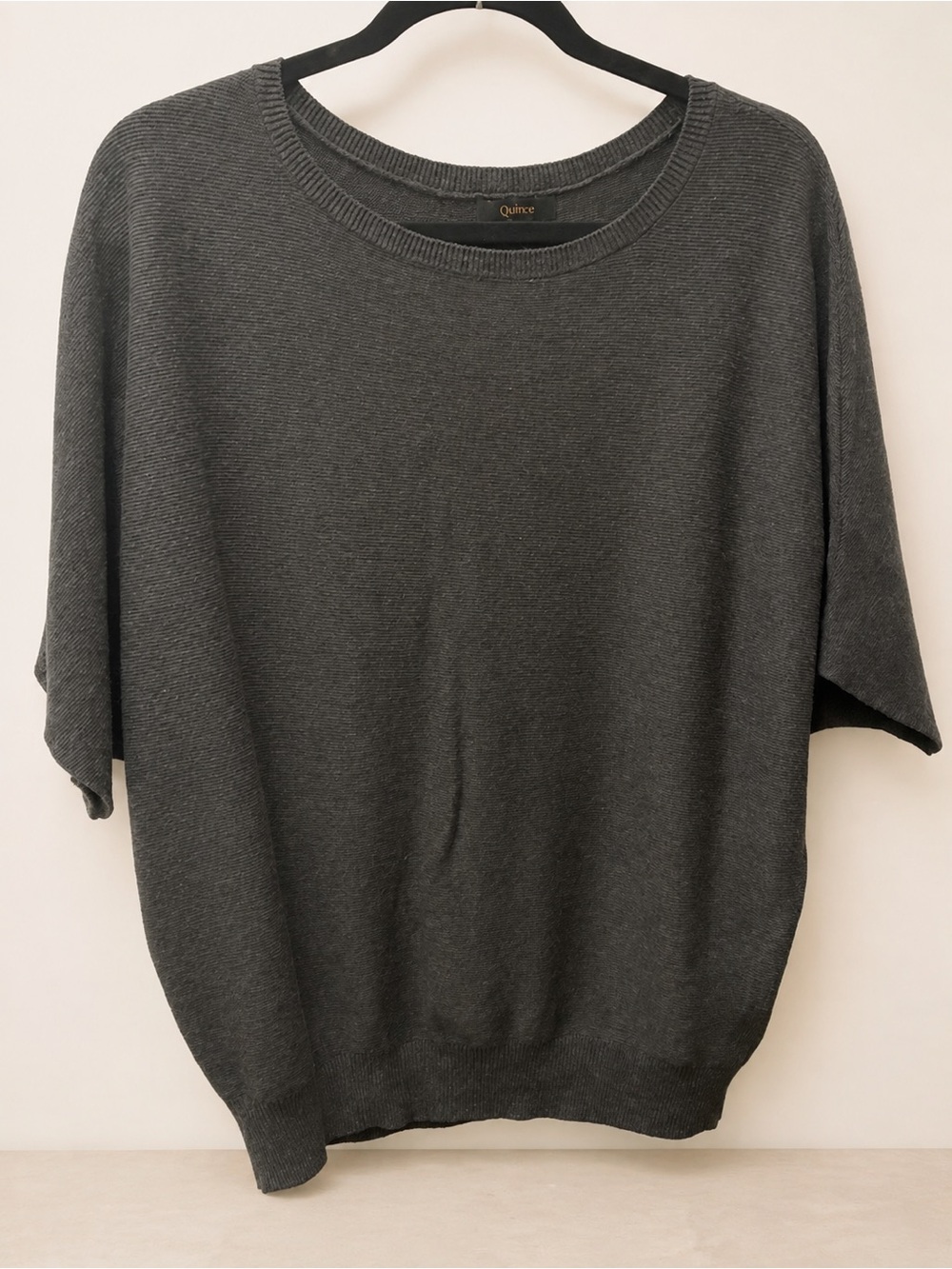 Quince Cotton Cashmere Dolman Sleeve Sweater Charcoal Gray Size L